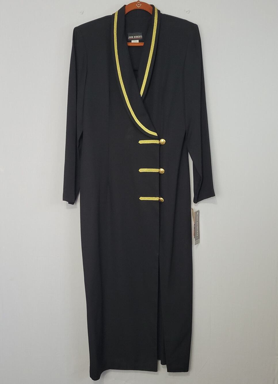 Vtg Long Sleeve Midi Sheath Dress sz 12 Black Gold 80s Retro Old Money New USA